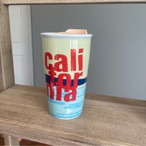 Starbucks Coffee California Beach Sunset Ceramic Travel Tumbler Mug 12 oz w/ Lid